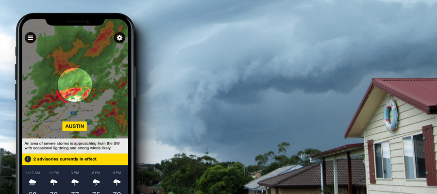 Storm approaching via warning on app
